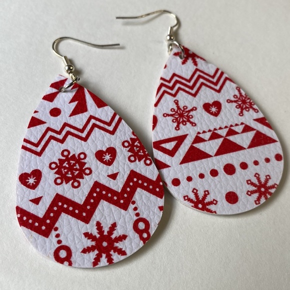 Faux Leather Christmas Holiday Earrings - Picture 3 of 3